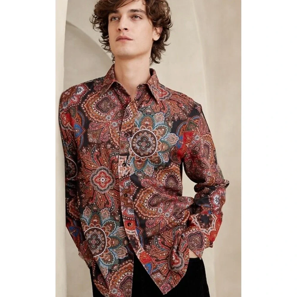 Banana Republic Shirt‎ Mens XXL Multi Paisley Medallion Corduroy Standard Fit